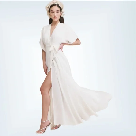 reformation winslow dress ivory New Reformation Winslow Dress Womens M White Ivory Maxi Wrap Kimono Wedding